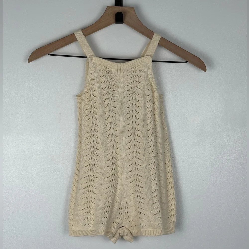 Baby GAP Crochet Sweater Knit Vanilla Cream Boho Indie Vintage-inspired Romper - Picture 2 of 13